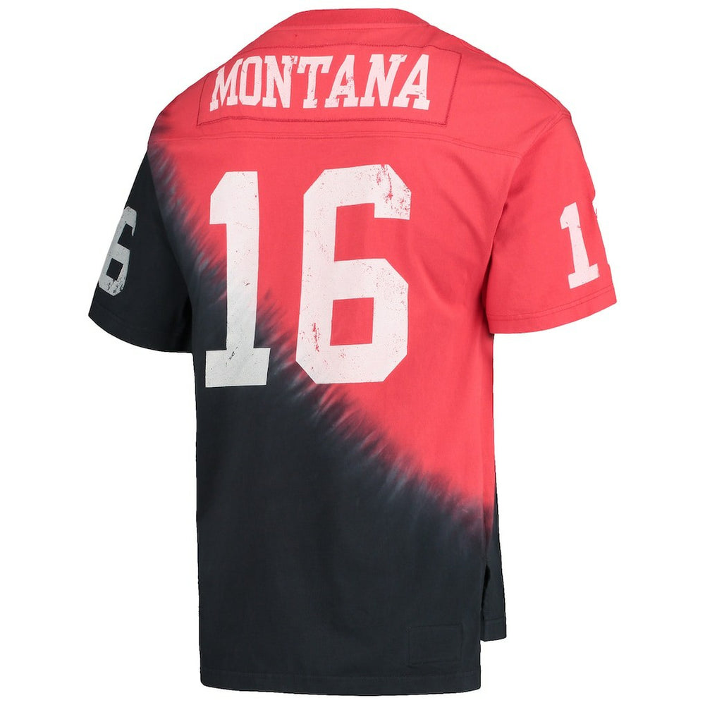 Mitchell & Ness Joe Montana San Francisco 49ers Retired Player Name & Number Diagonal Tie-Dye V-Neck T-Shirt Black/Red