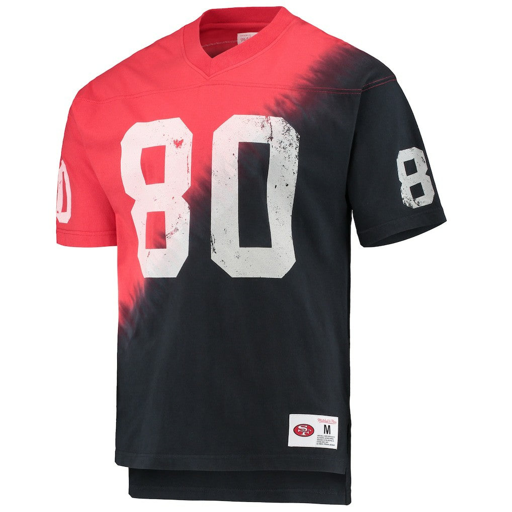 Mitchell & Ness Jerry Rice San Francisco 49ers Retired Player Name & Number Diagonal Tie-Dye V-Neck T-Shirt Black/Red
