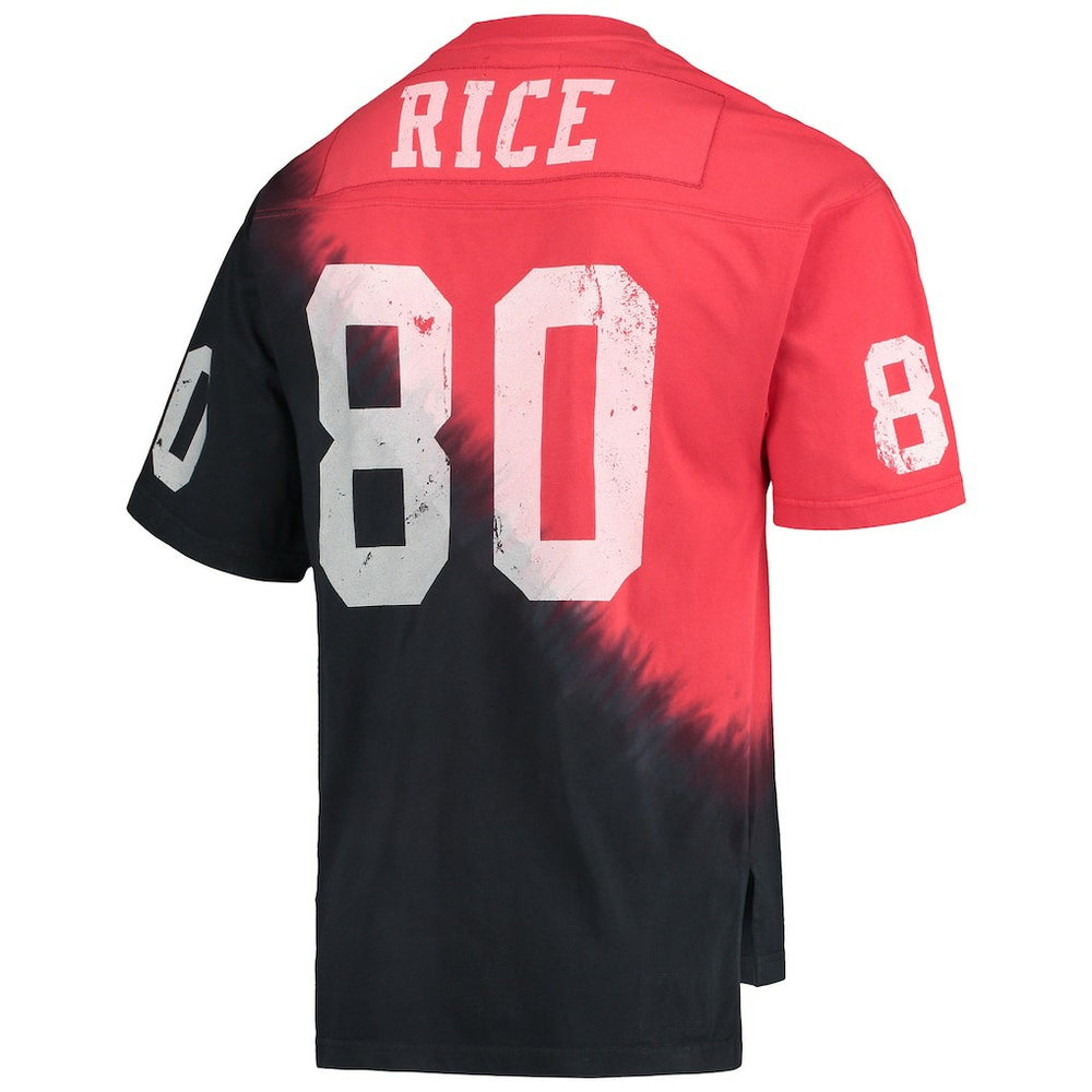 Mitchell & Ness Jerry Rice San Francisco 49ers Retired Player Name & Number Diagonal Tie-Dye V-Neck T-Shirt Black/Red