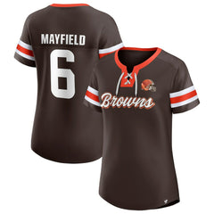 Fanatics Baker Mayfield Cleveland Browns Women's Athena Name & Number Notch Neck T-Shirt Brown