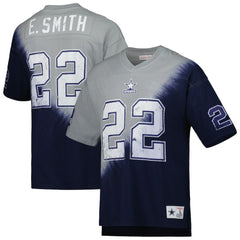 Mitchell & Ness Emmitt Smith Dallas Cowboys Retired Player Name & Number Diagonal Tie-Dye V-Neck T-Shirt Navy/Gray