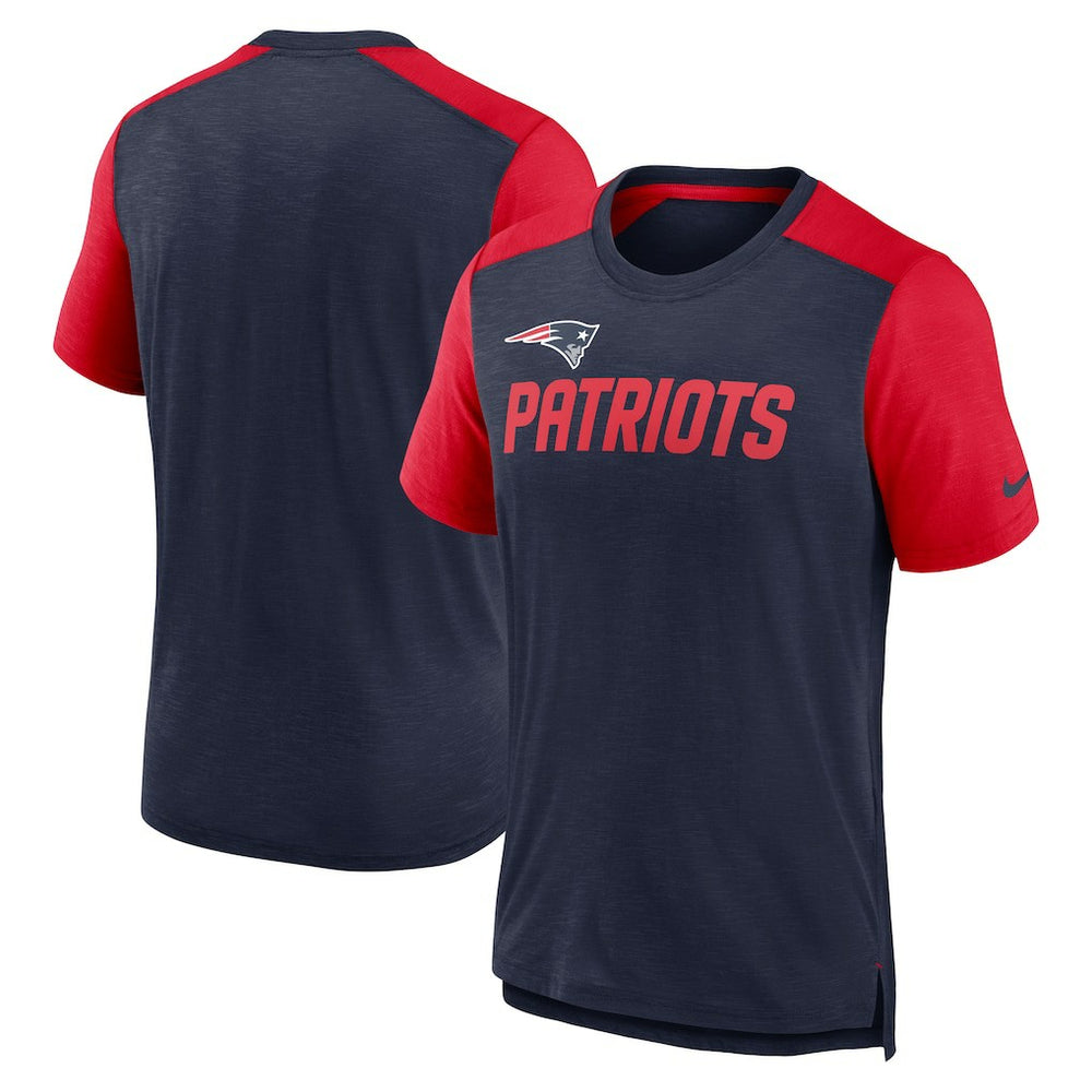 Nike New England Patriots Color Block Team Name T-Shirt Heathered Navy/Heathered Red