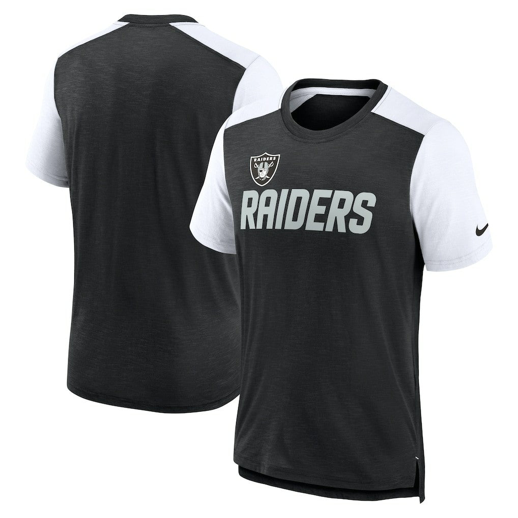 Nike Las Vegas Raiders Color Block Team Name T-Shirt Heathered Black/White