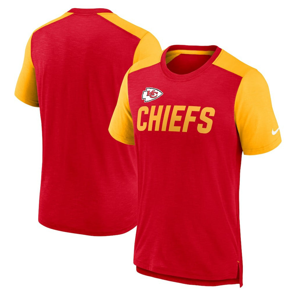 Nike Kansas City Chiefs Color Block Team Name T-Shirt Heathered Red/Heathered Gold