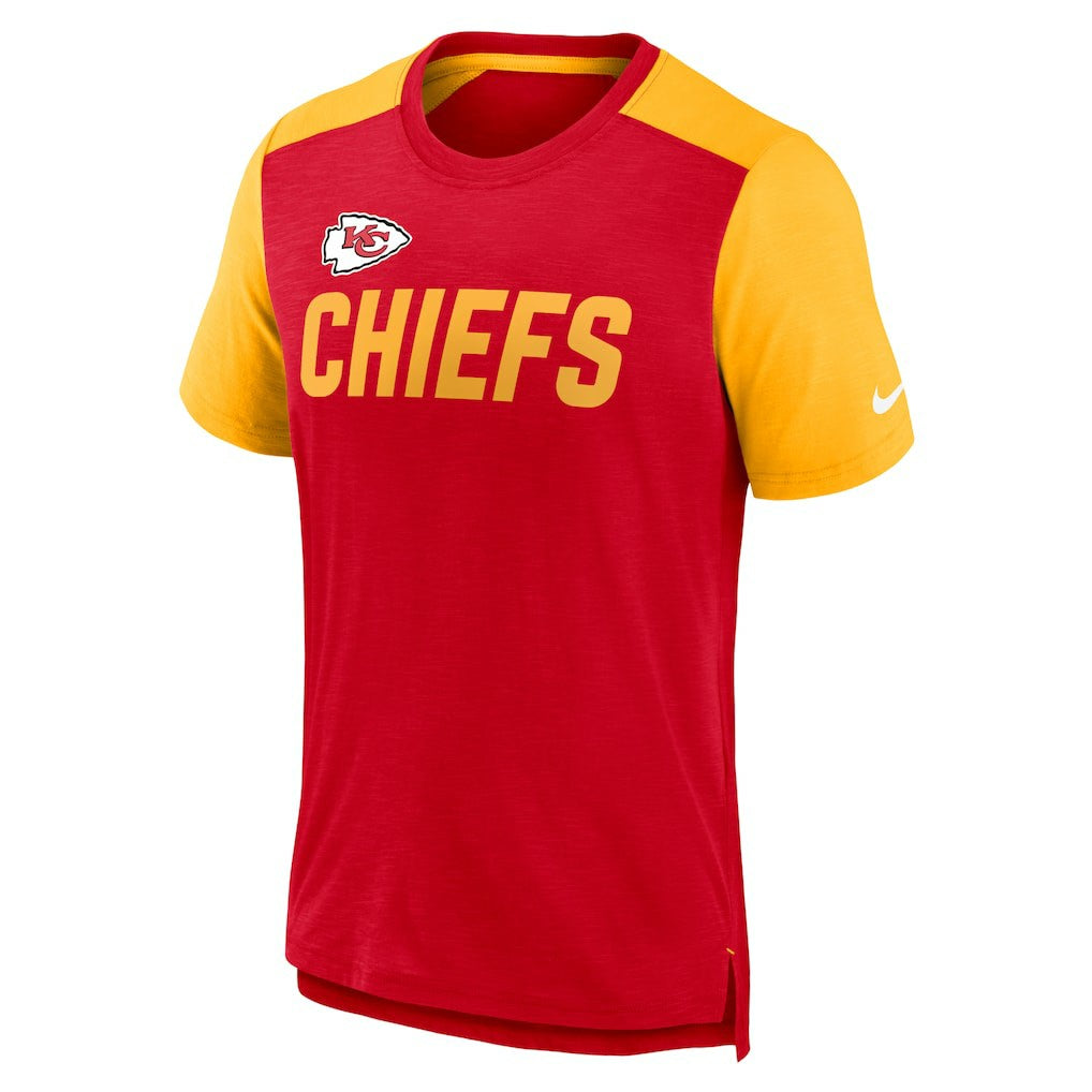 Nike Kansas City Chiefs Color Block Team Name T-Shirt Heathered Red/Heathered Gold
