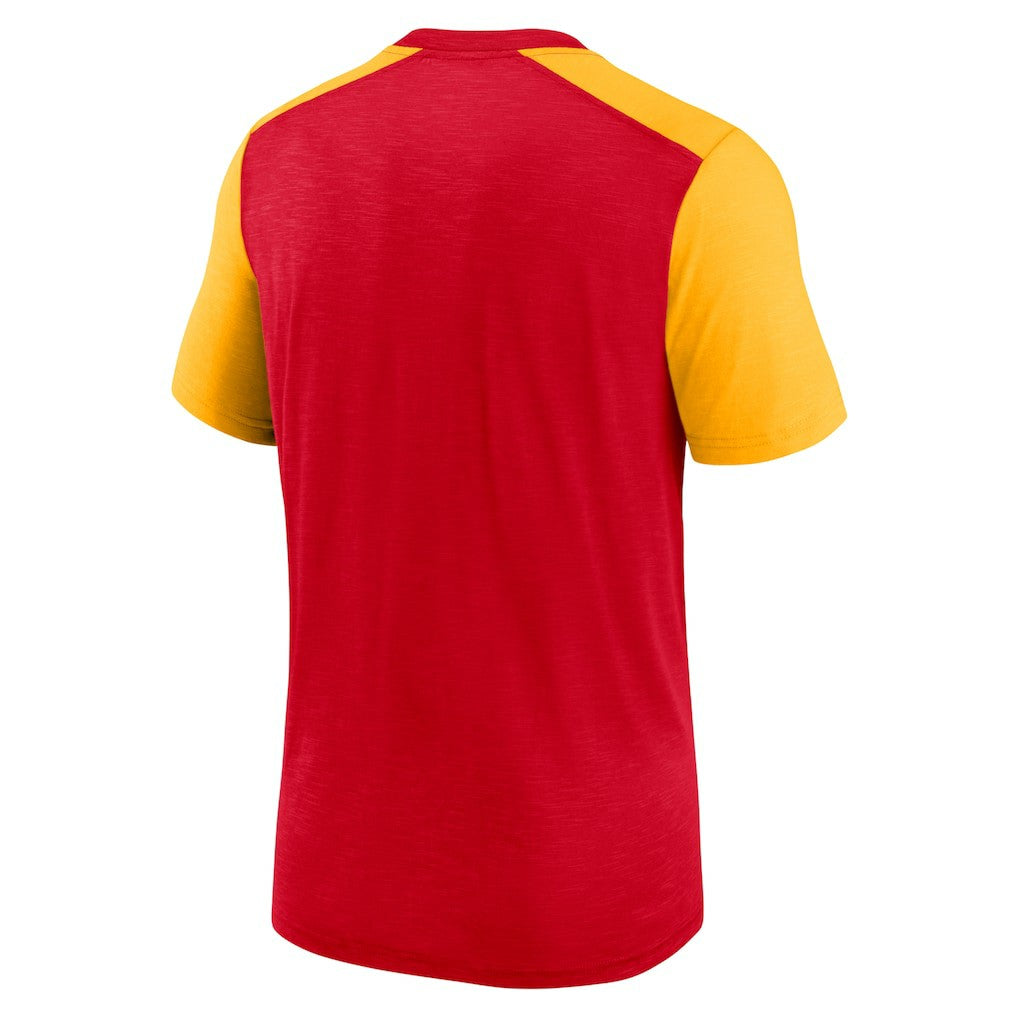 Nike Kansas City Chiefs Color Block Team Name T-Shirt Heathered Red/Heathered Gold