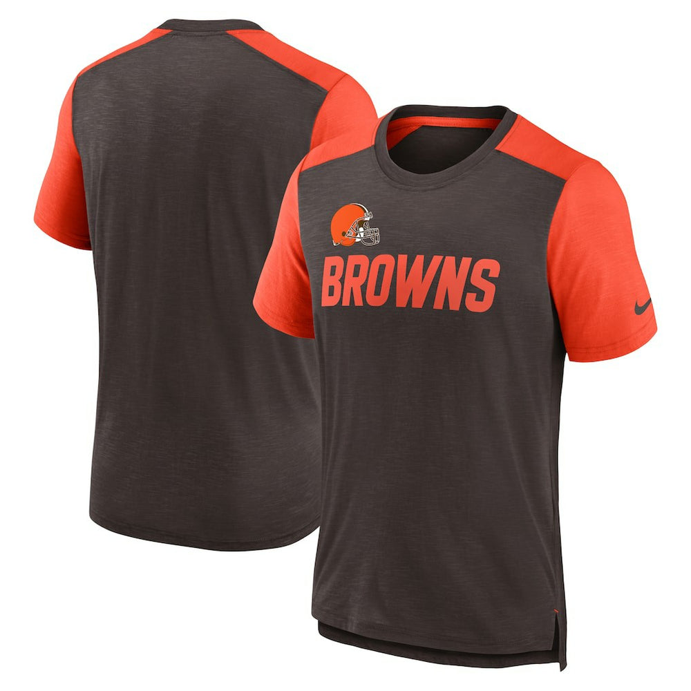 Nike Cleveland Browns Color Block Team Name T-Shirt Heathered Brown/Heathered Orange
