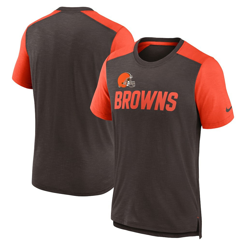 Nike Cleveland Browns Color Block Team Name T-Shirt Heathered Brown/Heathered Orange