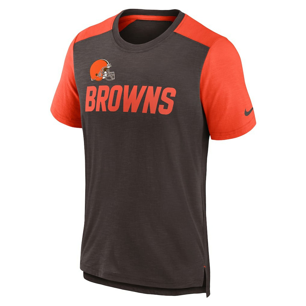 Nike Cleveland Browns Color Block Team Name T-Shirt Heathered Brown/Heathered Orange