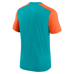 Nike Miami Dolphins Color Block Team Name T-Shirt Heathered Aqua/Heathered Orange