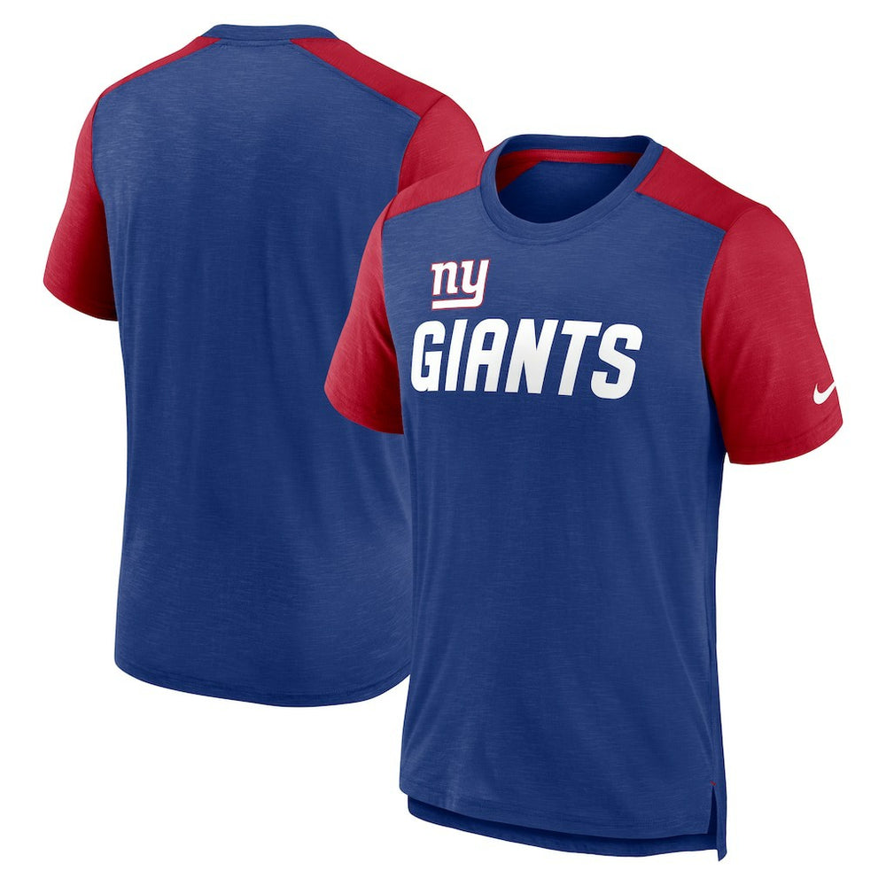 Nike New York Giants Color Block Team Name T-Shirt Heathered Royal/Heathered Red