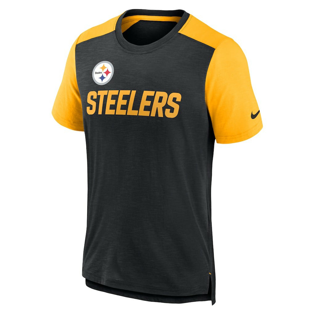 Nike Pittsburgh Steelers Color Block Team Name T-Shirt Heathered Black/Heathered Gold