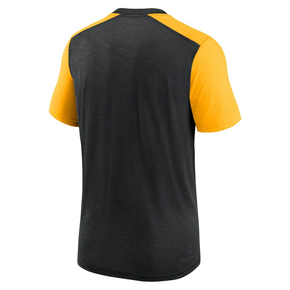 Nike Pittsburgh Steelers Color Block Team Name T-Shirt Heathered Black/Heathered Gold