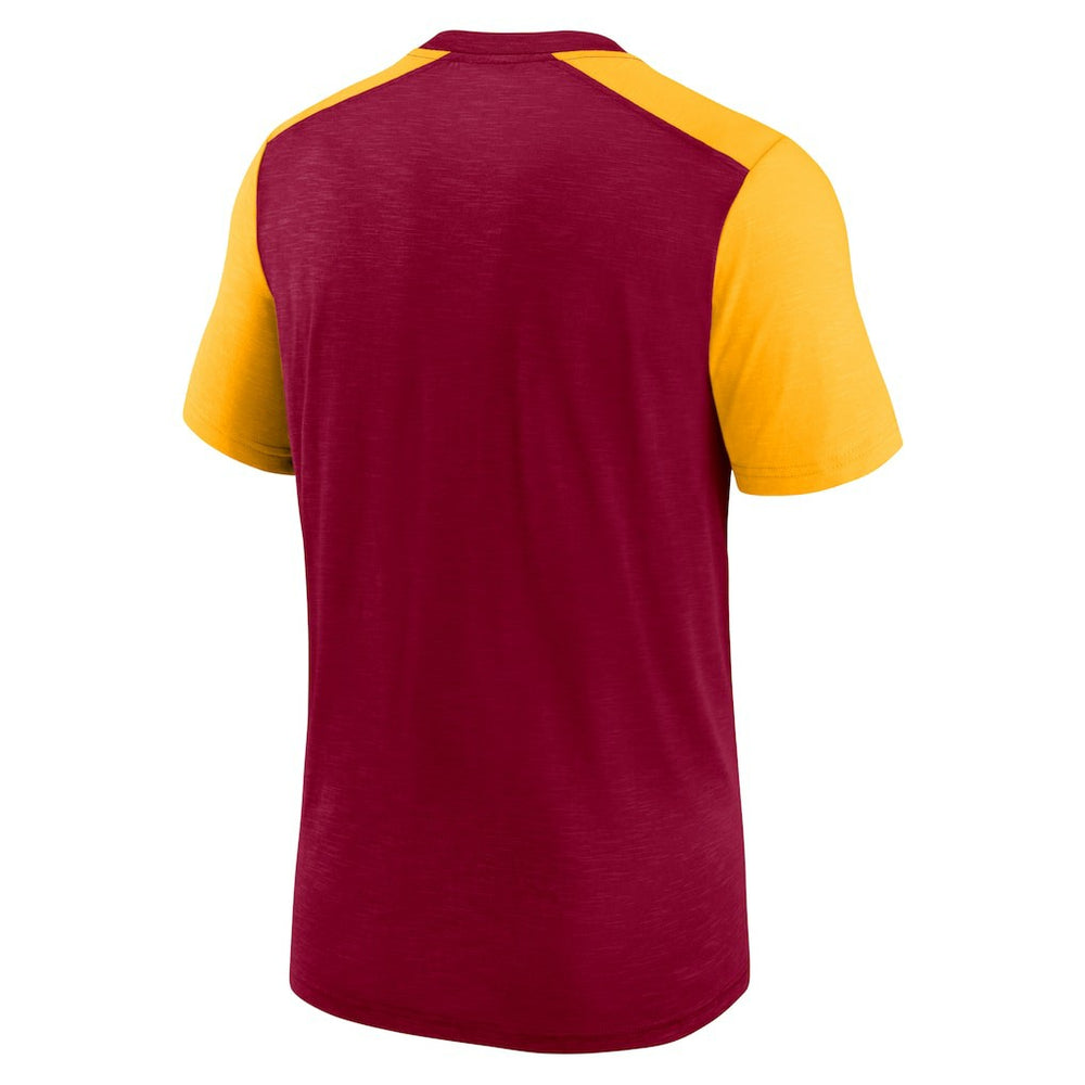 Nike Washington Commanders Color Block Team Name T-Shirt Heathered Burgundy/Heathered Gold