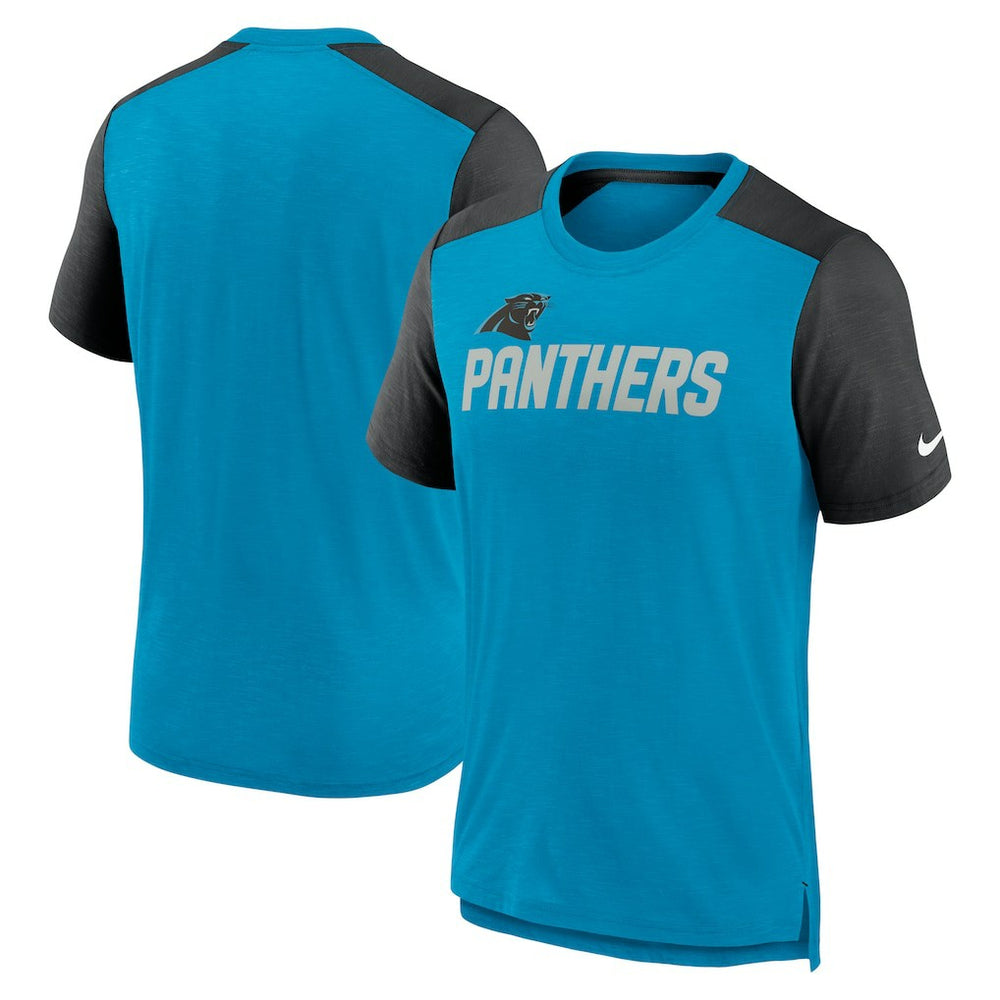 Nike Carolina Panthers Color Block Team Name T-Shirt Heathered Blue/Heathered Black