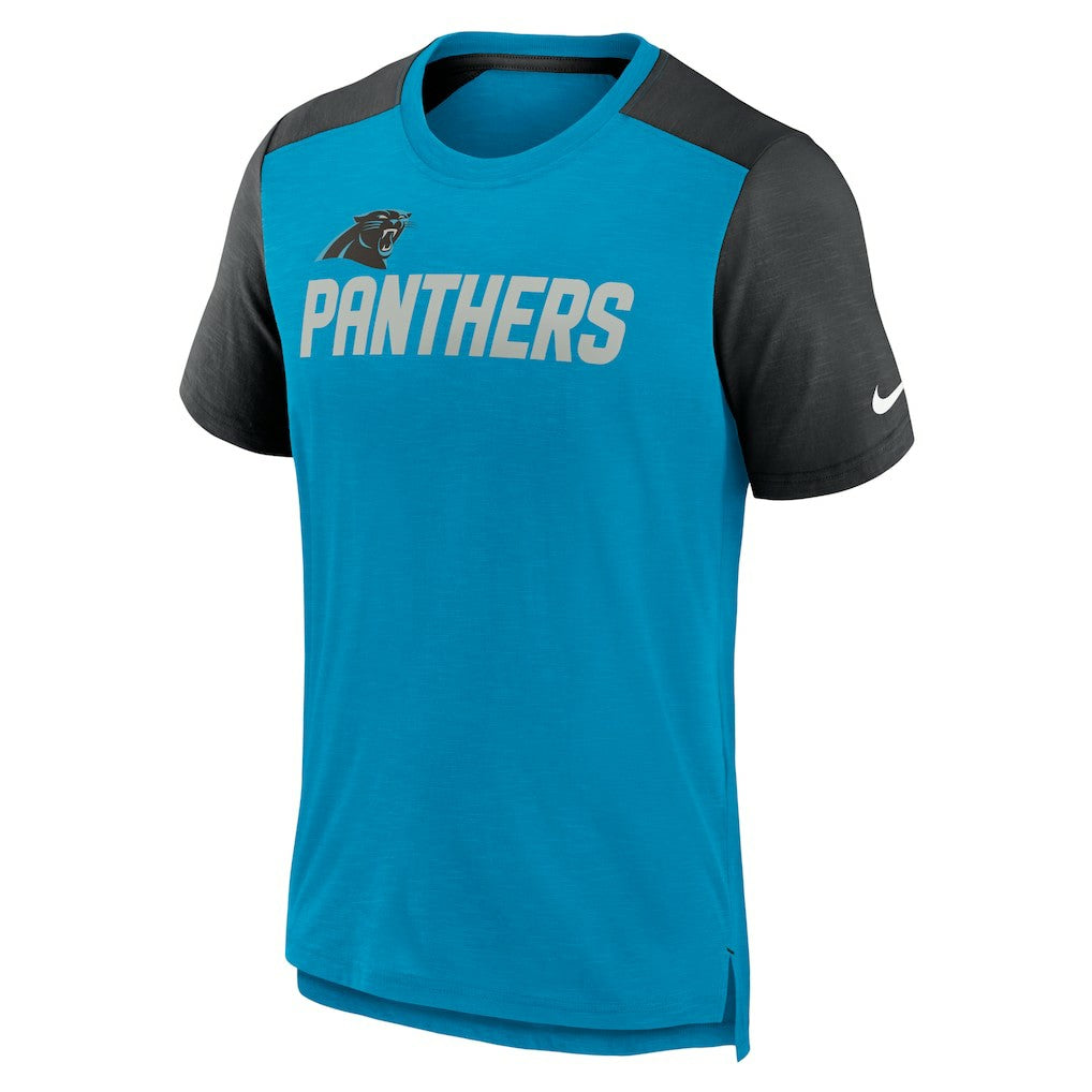 Nike Carolina Panthers Color Block Team Name T-Shirt Heathered Blue/Heathered Black