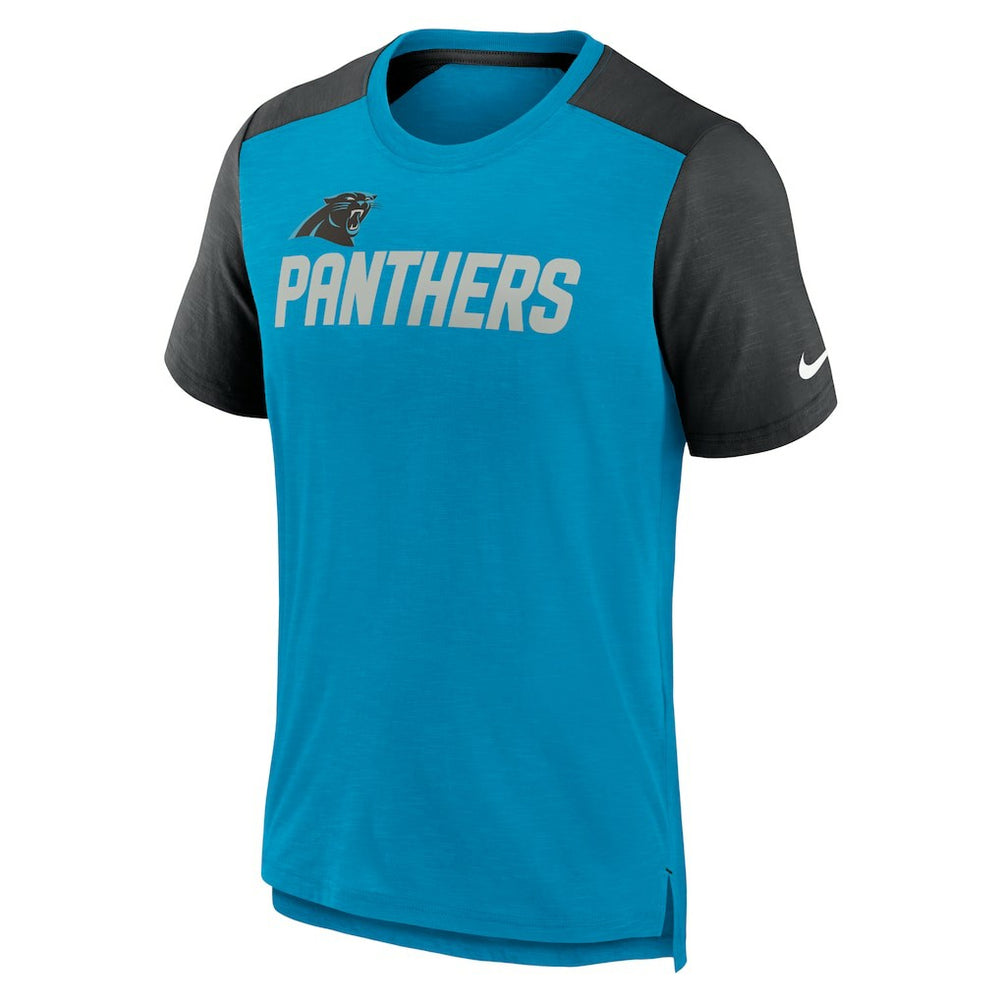 Nike Carolina Panthers Color Block Team Name T-Shirt Heathered Blue/Heathered Black
