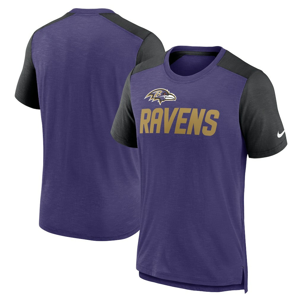 Nike Baltimore Ravens Color Block Team Name T-Shirt Heathered Purple/Heathered Black