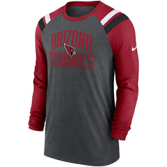 Nike Arizona Cardinals Tri-Blend Raglan Athletic Long Sleeve Fashion T-Shirt Heathered Charcoal/Cardinal