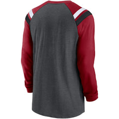 Nike Arizona Cardinals Tri-Blend Raglan Athletic Long Sleeve Fashion T-Shirt Heathered Charcoal/Cardinal