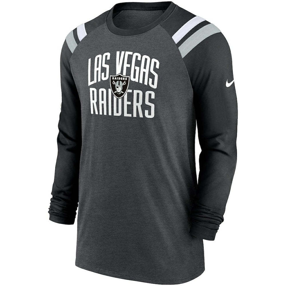 Nike Las Vegas Raiders Tri-Blend Raglan Athletic Long Sleeve Fashion T-Shirt Heathered Charcoal/Black