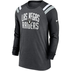 Nike Las Vegas Raiders Tri-Blend Raglan Athletic Long Sleeve Fashion T-Shirt Heathered Charcoal/Black