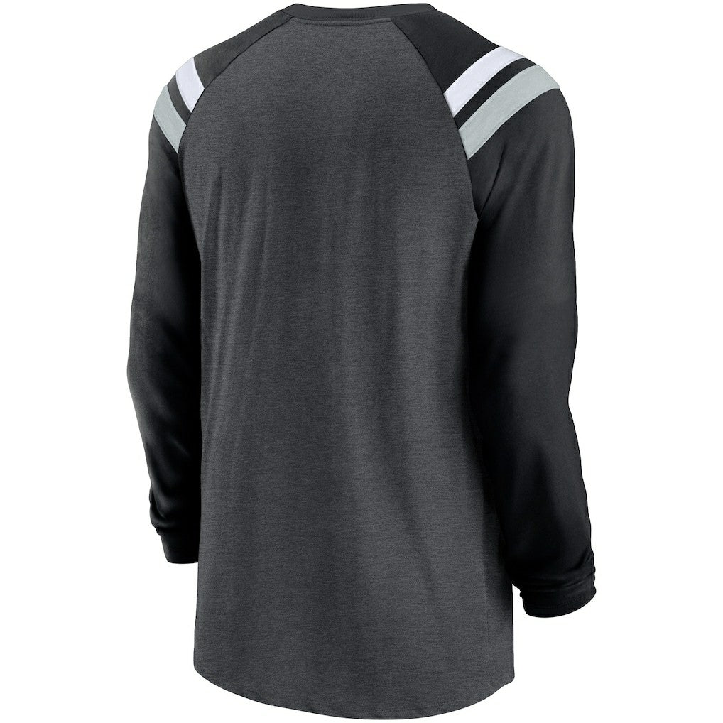 Nike Las Vegas Raiders Tri-Blend Raglan Athletic Long Sleeve Fashion T-Shirt Heathered Charcoal/Black