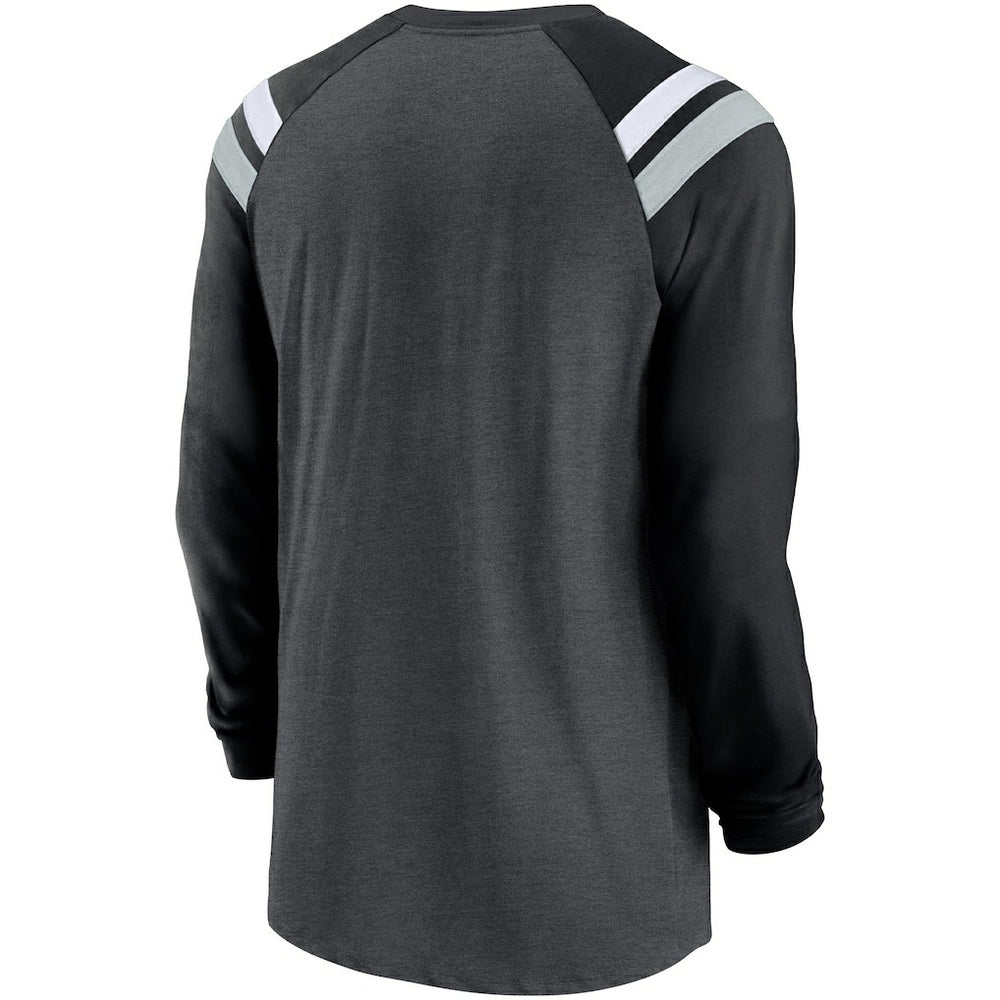 Nike Las Vegas Raiders Tri-Blend Raglan Athletic Long Sleeve Fashion T-Shirt Heathered Charcoal/Black