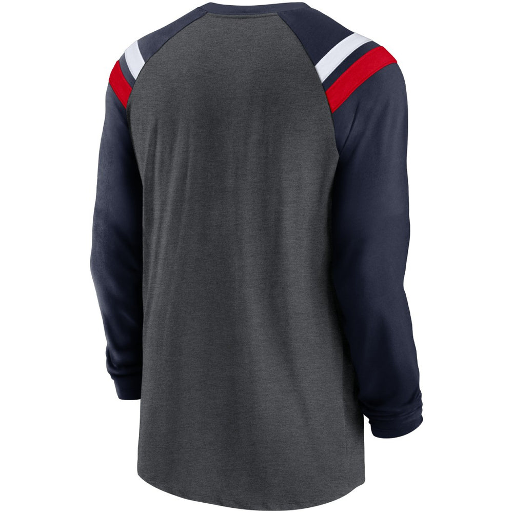 Nike Tennessee Titans Tri-Blend Raglan Athletic Long Sleeve Fashion T-Shirt Heathered Charcoal/Navy