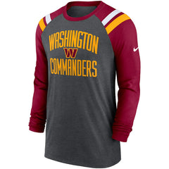 Nike Washington Commanders Tri-Blend Raglan Athletic Long Sleeve Fashion T-Shirt Heathered Charcoal/Burgundy