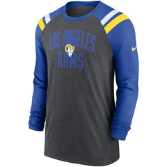 Nike Los Angeles Rams Tri-Blend Raglan Athletic Long Sleeve Fashion T-Shirt Heathered Charcoal/Royal