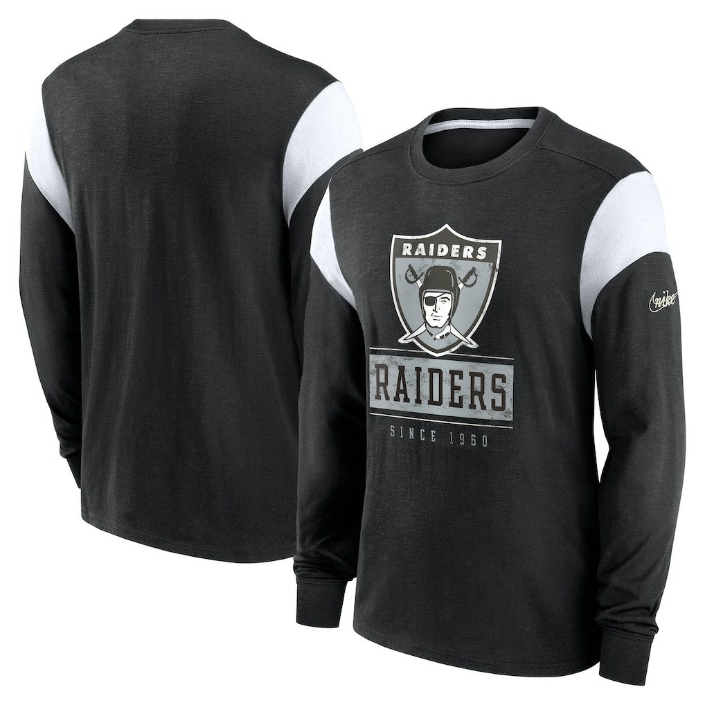 Nike Oakland Raiders Rewind Playback Helmet Long Sleeve T-Shirt Heather Black
