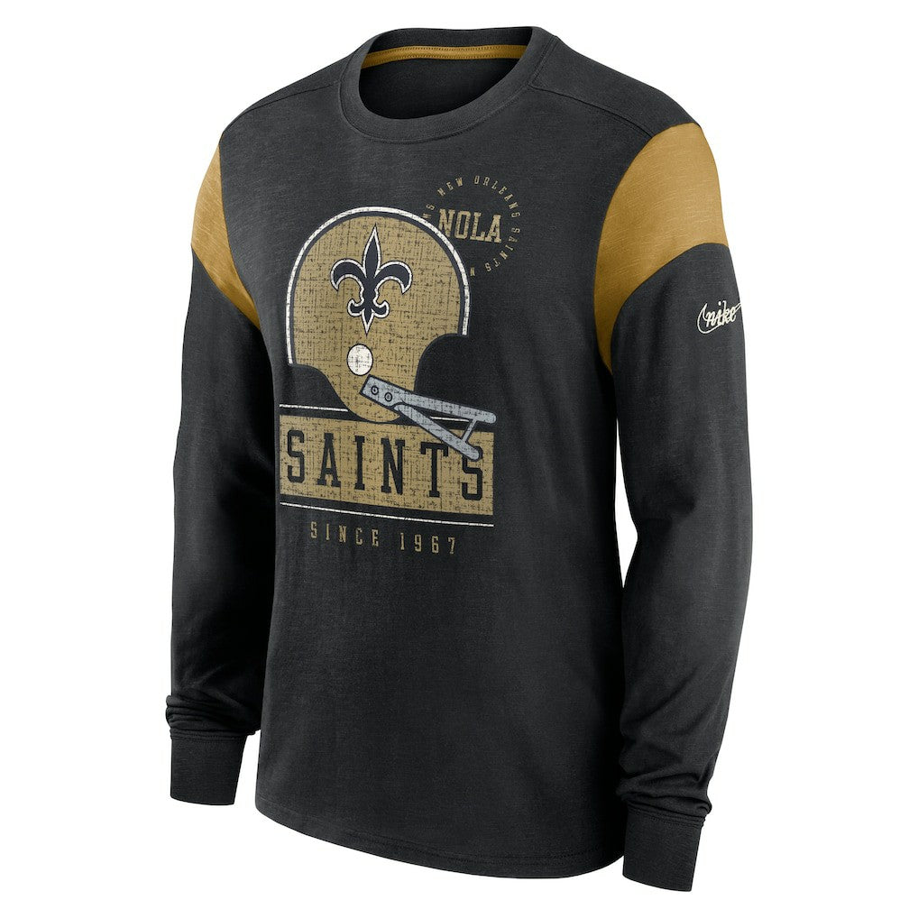 Nike New Orleans Saints Rewind Playback Helmet Long Sleeve T-Shirt Heather Black
