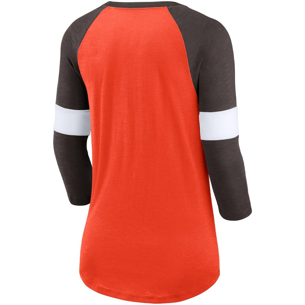 Nike Cleveland Browns Women's Football Pride Slub 3/4 Raglan Sleeve T-Shirt Heathered Orange/Brown