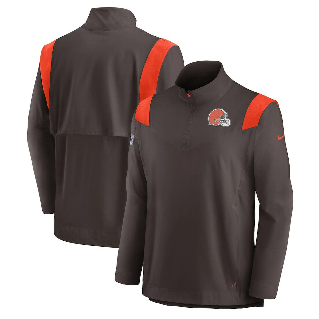 Nike Cleveland Browns Sideline Coach Chevron Lockup Quarter-Zip Long Sleeve Top Brown