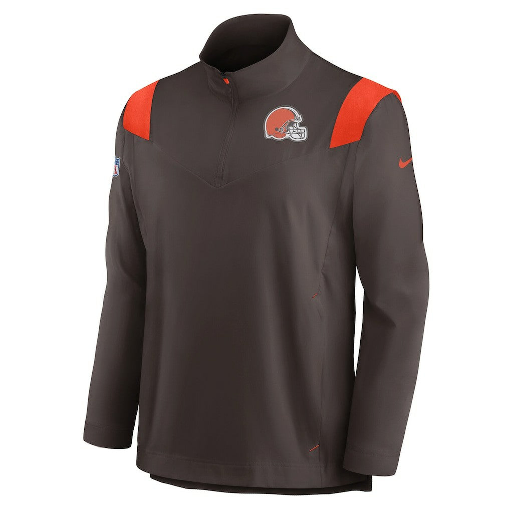 Nike Cleveland Browns Sideline Coach Chevron Lockup Quarter-Zip Long Sleeve Top Brown