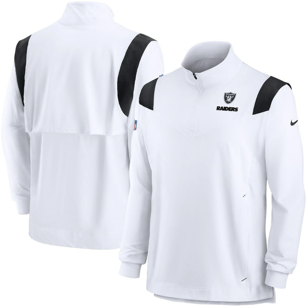 Nike Las Vegas Raiders Sideline Coach Chevron Lockup Quarter-Zip Long Sleeve Top White