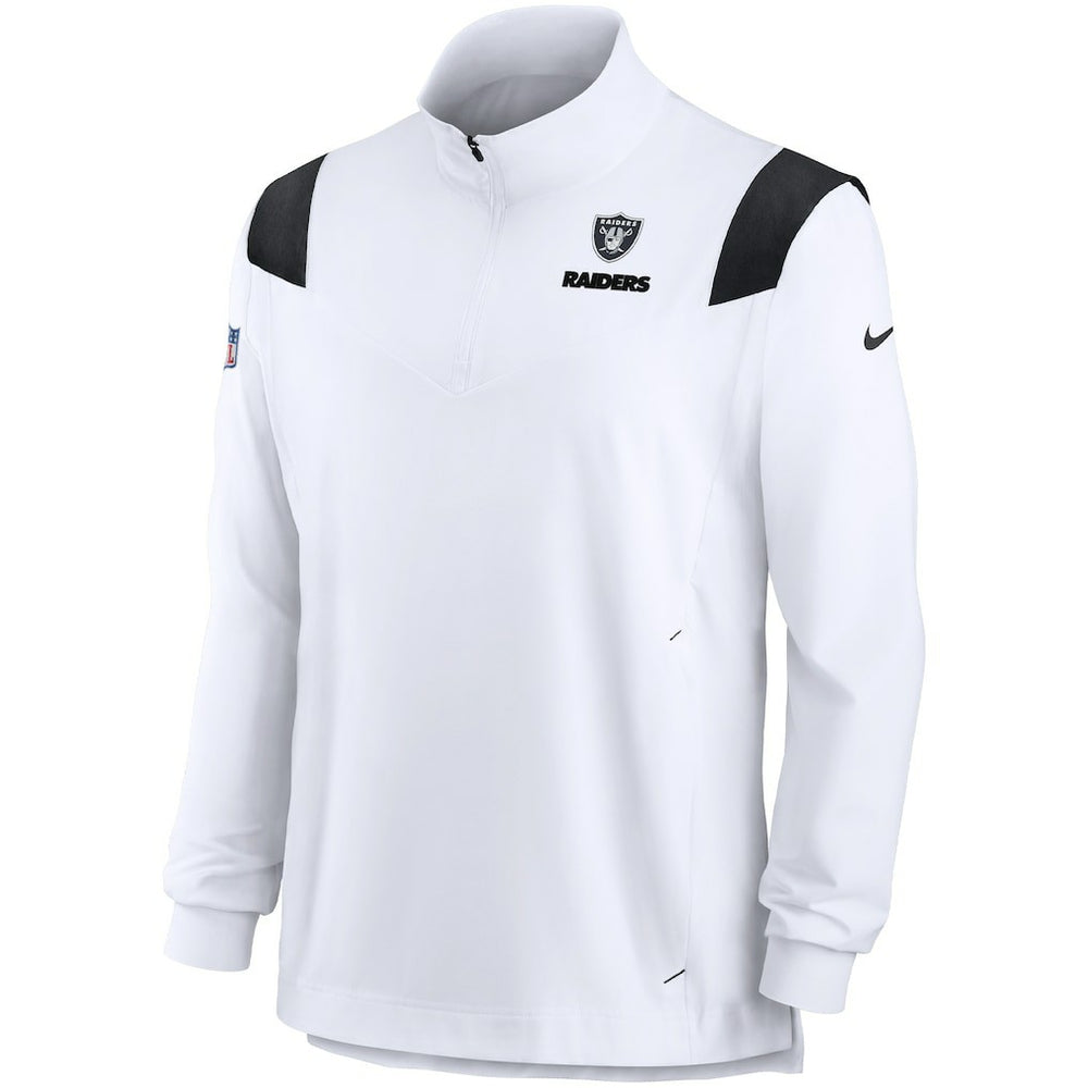 Nike Las Vegas Raiders Sideline Coach Chevron Lockup Quarter-Zip Long Sleeve Top White
