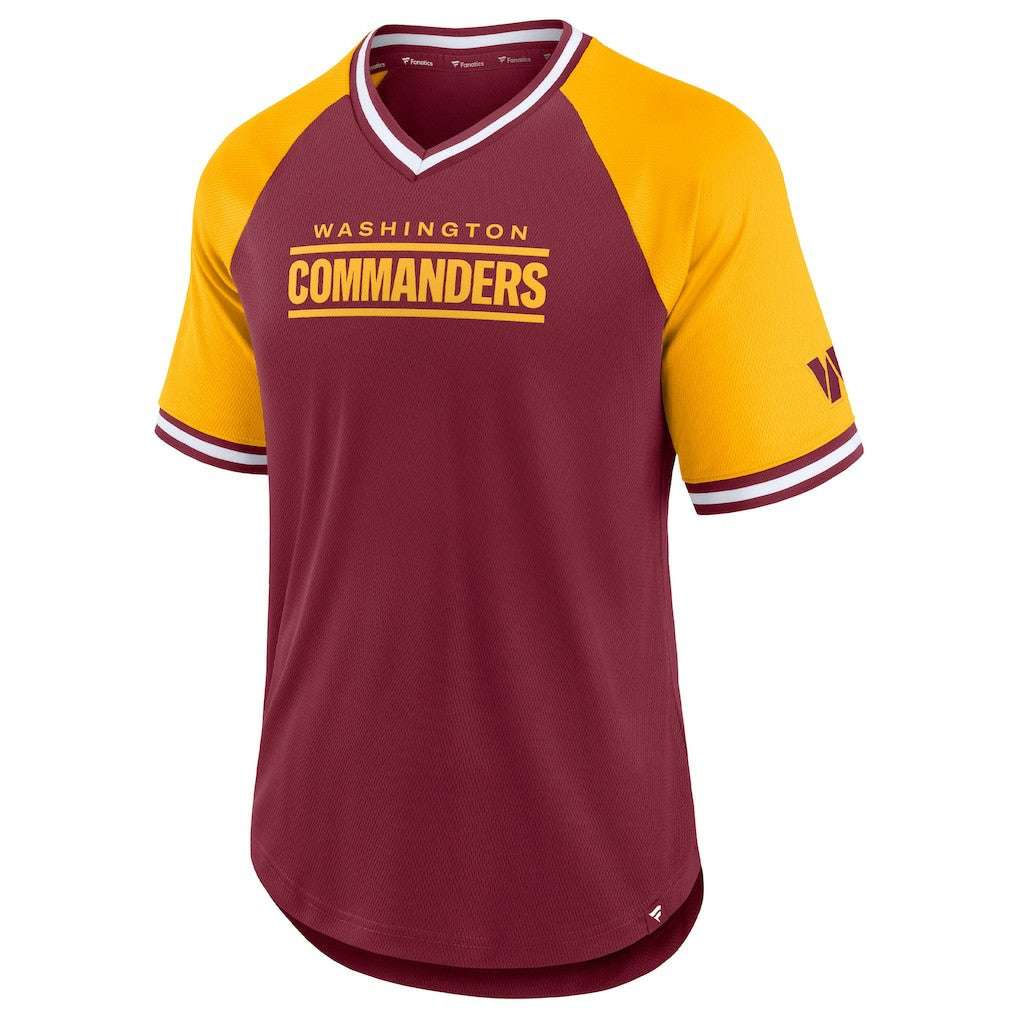 Fanatics Washington Commanders Second Wind Raglan V-Neck T-Shirt Burgundy/Gold