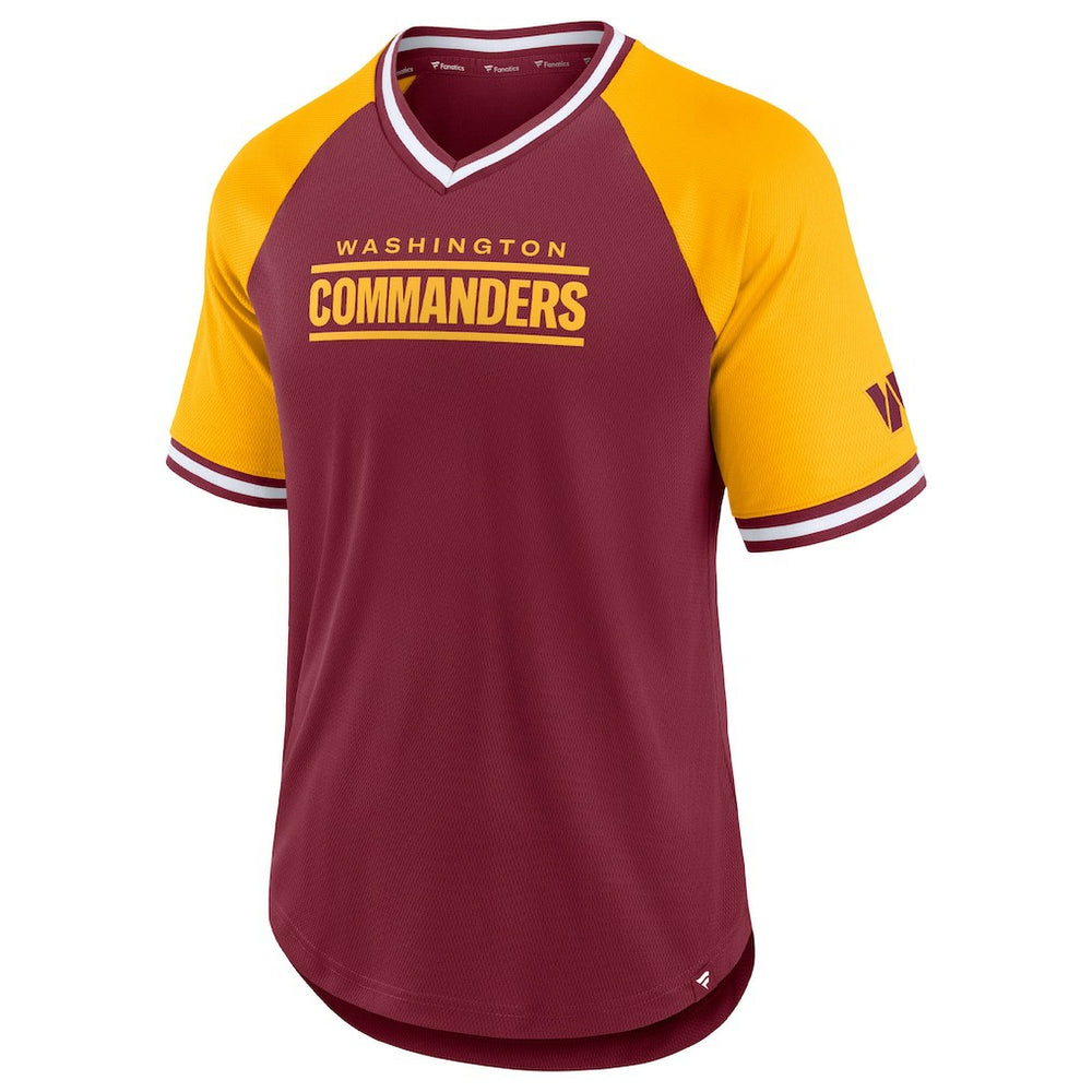 Fanatics Washington Commanders Second Wind Raglan V-Neck T-Shirt Burgundy/Gold