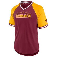 Fanatics Washington Commanders Second Wind Raglan V-Neck T-Shirt Burgundy/Gold