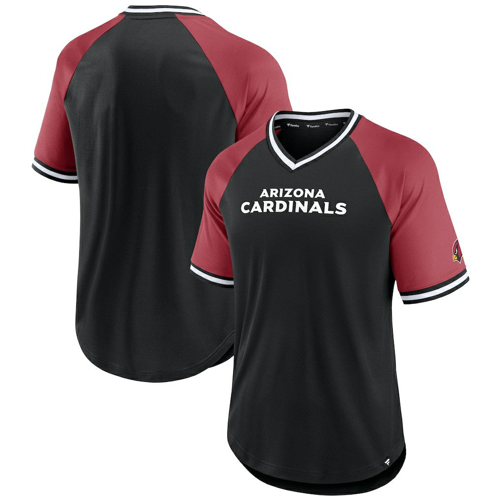 Fanatics Arizona Cardinals Second Wind Raglan V-Neck T-Shirt Black/Cardinal