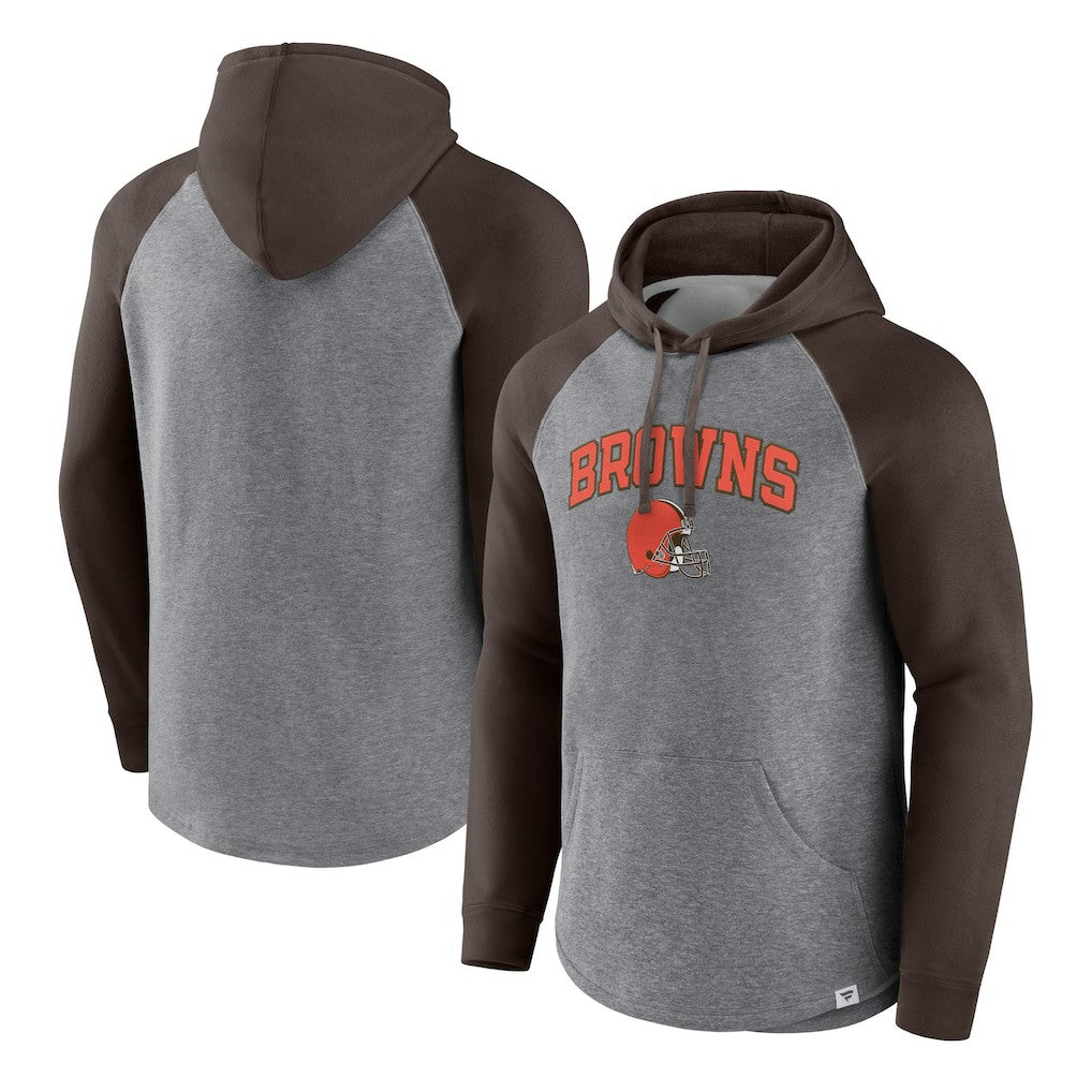 Fanatics Cleveland Browns By Design Raglan Pullover Hoodie Heathered Gray/Brown