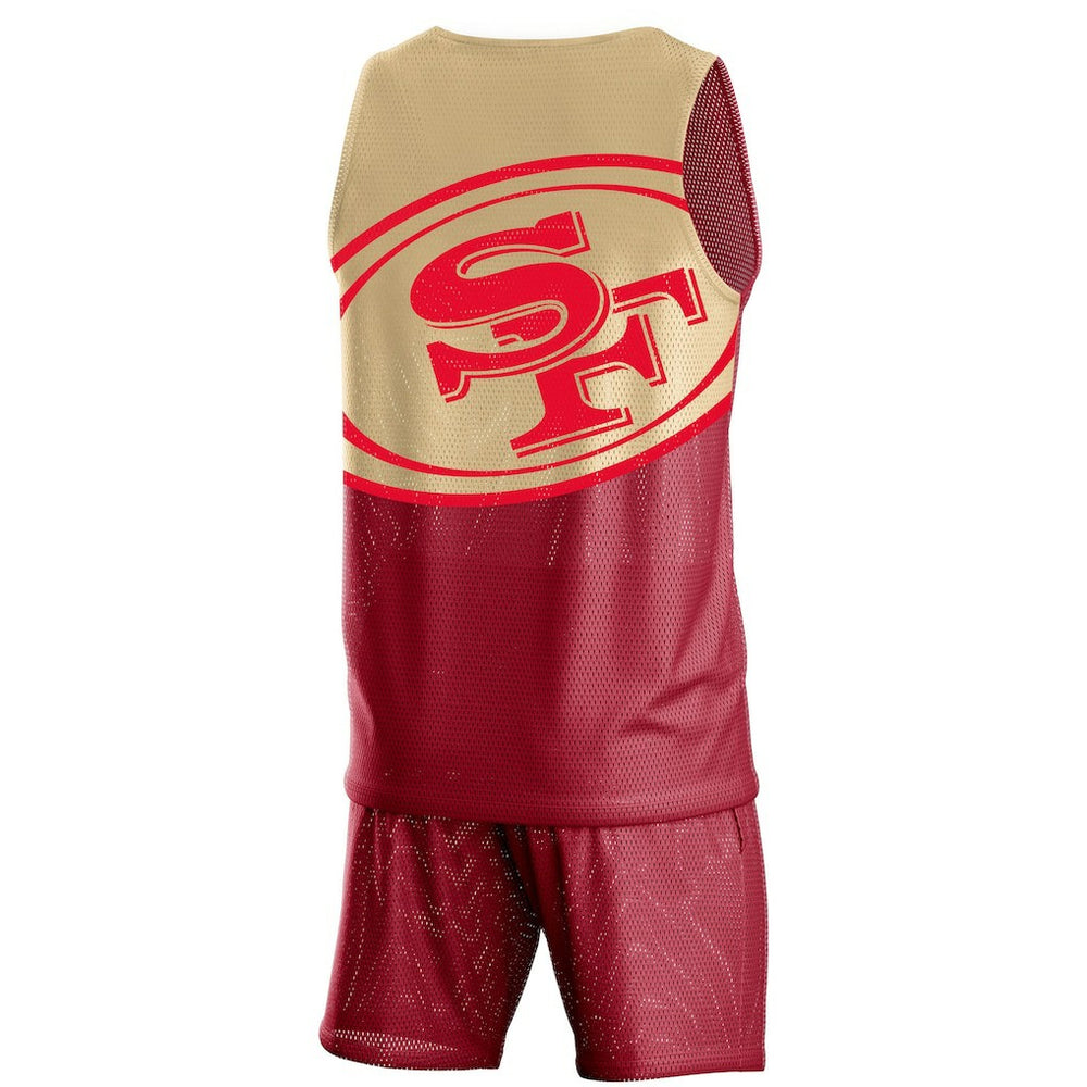 San Francisco 49ers FOCO Colorblock Mesh V-Neck & Shorts Set Scarlet