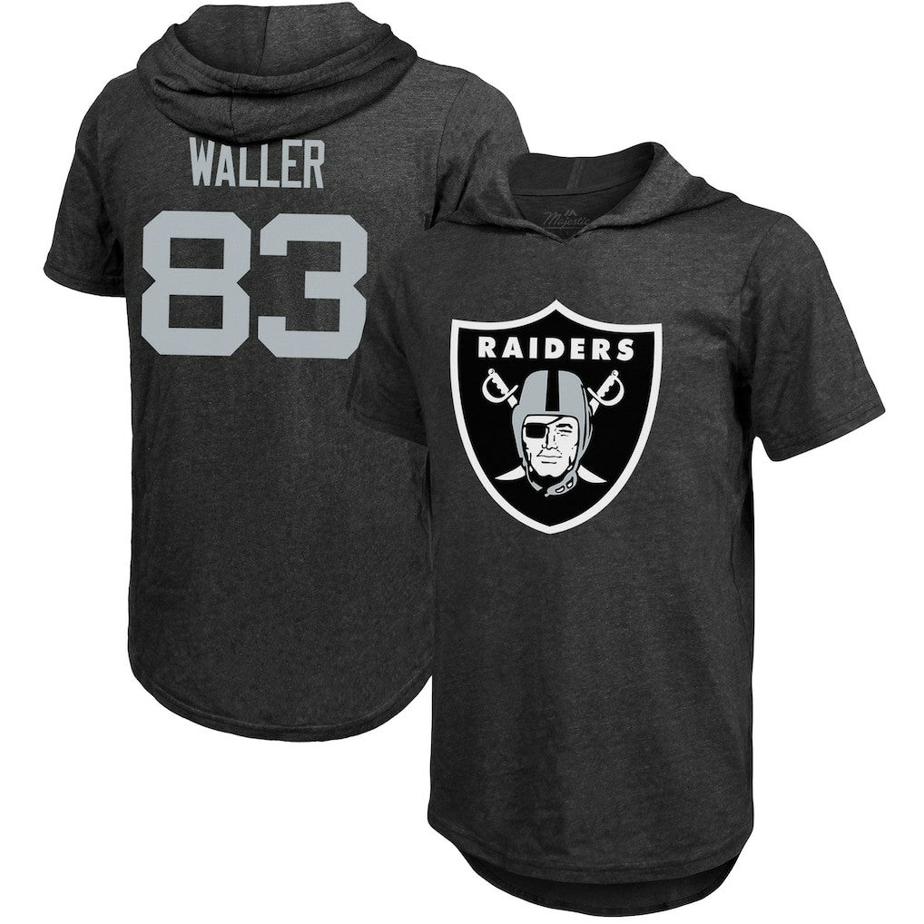 Darren Waller Las Vegas Raiders Majestic Threads Player Name & Number Tri-Blend Hoodie T-Shirt Black