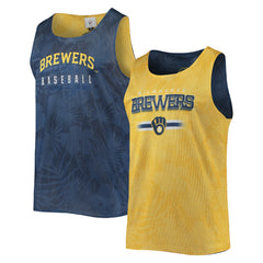 Milwaukee Brewers FOCO Floral Reversible Mesh Tank Top - Navy/Gold - MLB Discount