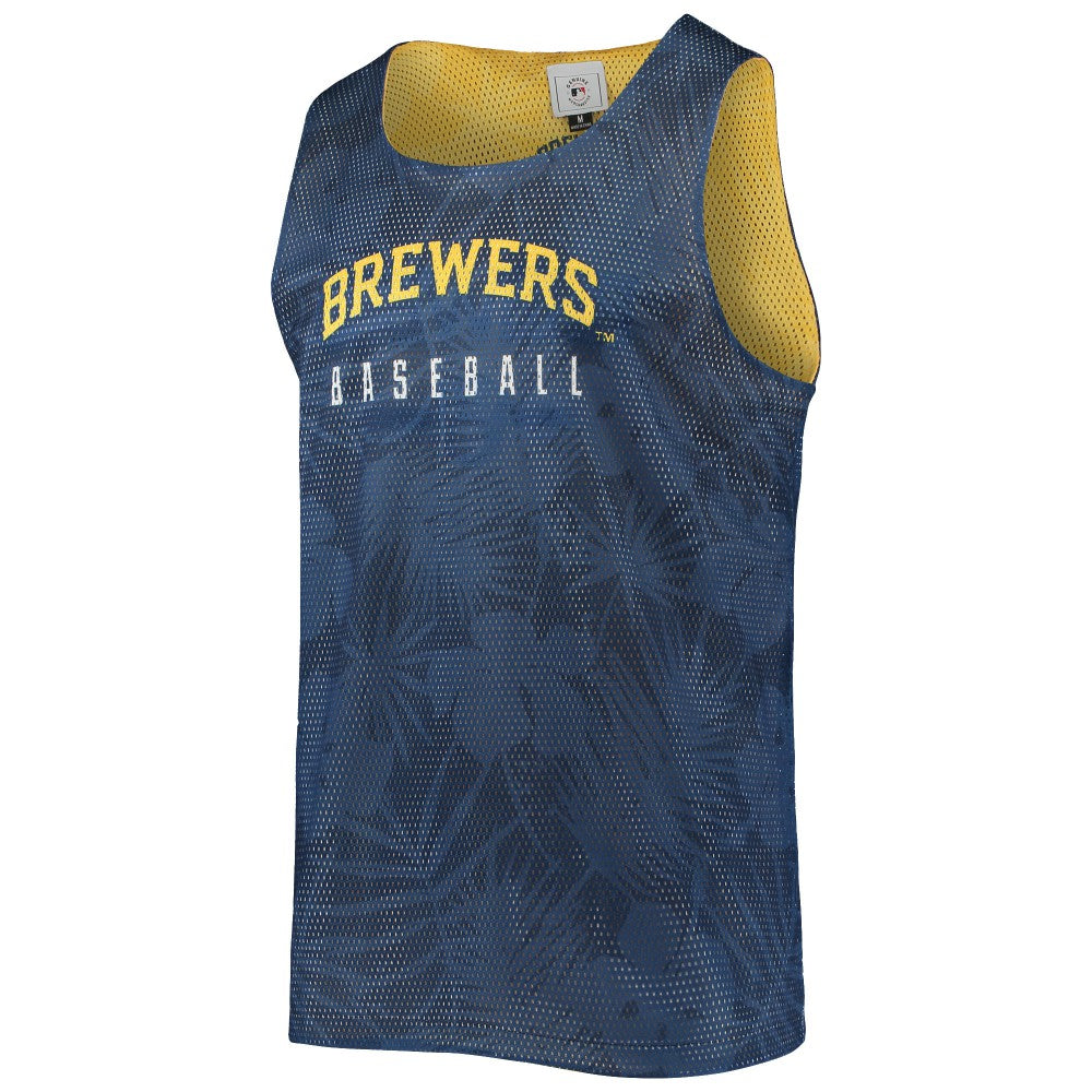 Milwaukee Brewers FOCO Floral Reversible Mesh Tank Top - Navy/Gold - MLB Discount