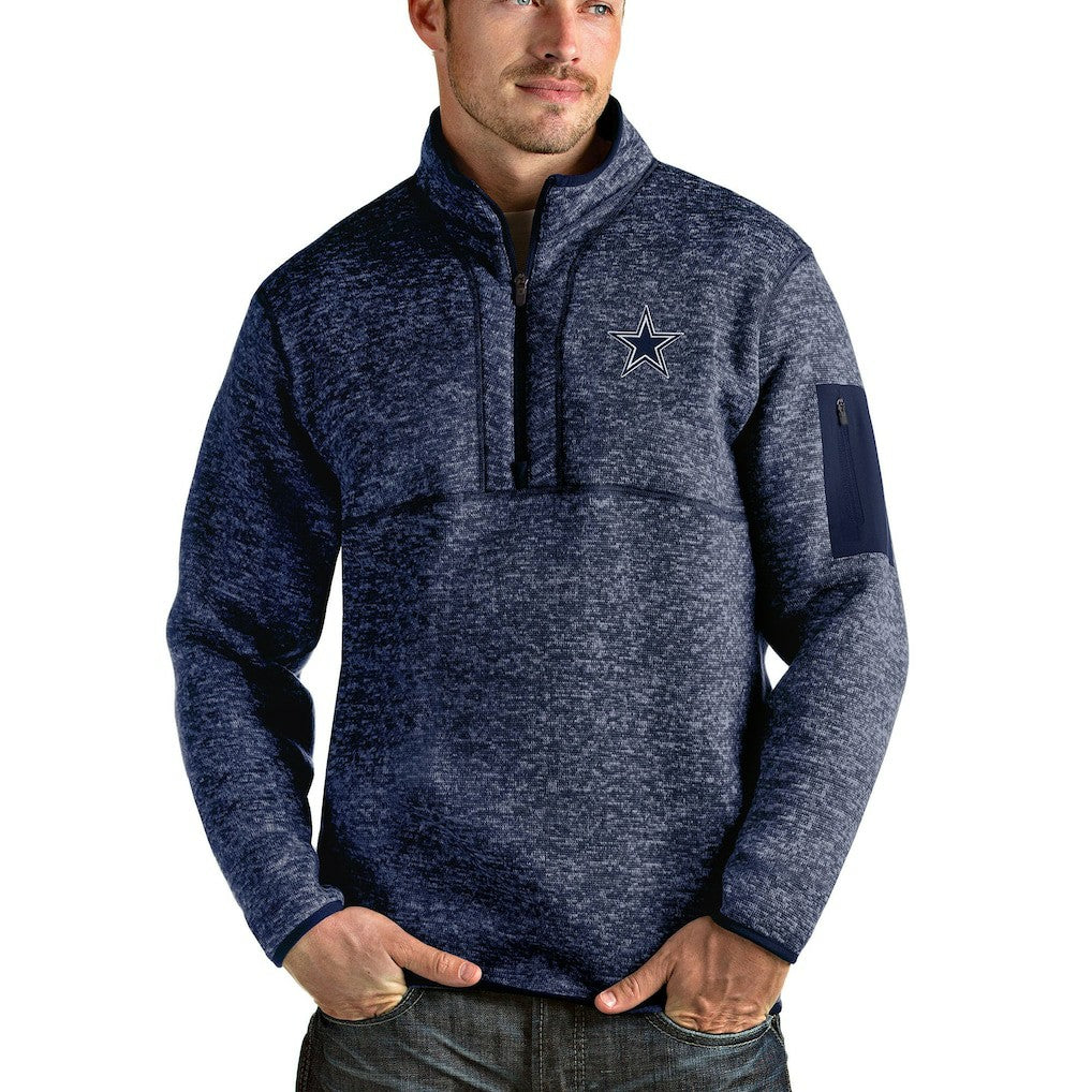 Dallas Cowboys Antigua Fortune Quarter-Zip Pullover Jacket Heathered Navy