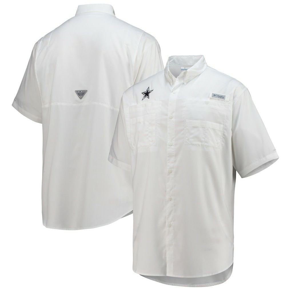 Columbia Dallas Cowboys Tamiami Omni-Shade Button-Down Short Sleeve Shirt White