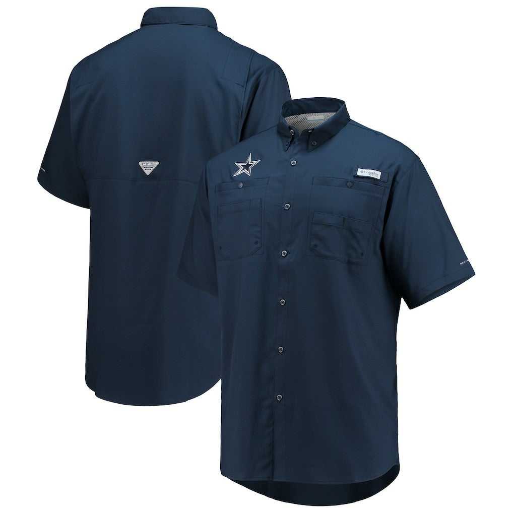 Columbia Dallas Cowboys Tamiami Omni-Shade Button-Down Short Sleeve Shirt Navy